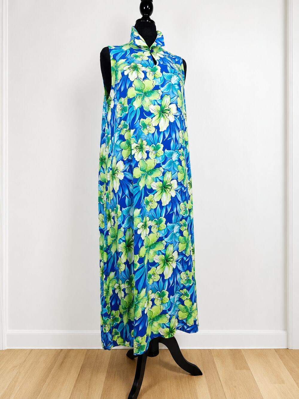 Cypress Floral Maxi Dress Blue Green‎ Tropical Sleeveless XL Resort Vacation